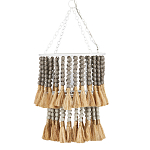Подвесной светильник двухъярусный с декором из круглых деревянных бусин с кисточками Gray Brown Wooden Beads Chandelier варинант исполнения - 2 | Loft Concept в Казани