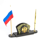 Визитница настольная с гербом и флагом России из природного камня змеевик Successful Leader варинант исполнения - 2 | Loft Concept в Казани