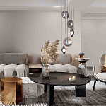 Люстра каскадная с 5-ю круглыми стеклянными плафонами дымчатого цвета и черными деталями Orbit Serenade варинант исполнения - 4 | Loft Concept в Казани