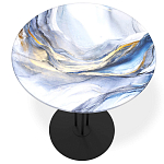 Стол журнальный с круглой бело-голубой столешницей из стекла White and Blue Marble варинант исполнения - 2 | Loft Concept в Казани
