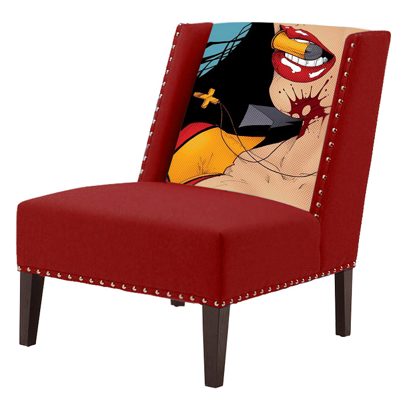 FUN Armchair "Super woman" Red Дизайнерское кресло с цветным принтом Бургундский красный в Казани | Loft Concept 