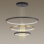 Люстра подвесная с 3-мя круглыми подвесами в черном и золотистом цвете и вертикальными подвесками Ring Horizontal варинант исполнения - 4 | Loft Concept в Казани