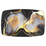 Обеденный стол с прямоугольной черно-золотой столешницей из стекла на 4-х металлических ножках Gold and Black Marble варинант исполнения - 2 | Loft Concept в Казани