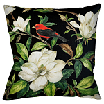 Декоративная подушка чёрная с изображением птицы в саду Blooming Red Birds варинант исполнения - 1 | Loft Concept в Казани