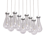 Люстра с 9-ю прозрачными плафонами из стекла в форме капли на прямоугольном потолочном основании цвета хром Lucid Rain  варинант исполнения - 1 | Loft Concept в Казани