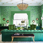 Обои ручная роспись Silk Tree Colourway SC-92 on Emerald Green dyed silk варинант исполнения - 1 | Loft Concept в Казани