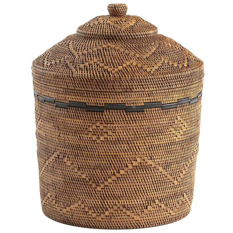 Корзина с крышкой из плетеного ротанга Jumaane Wicker Basket Коричневый Корзина с крышкой из плетеного ротанга Jumaane Wicker Basket Коричневый в Казани | Loft Concept