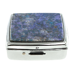 Таблетница карманная квадратная c 2-мя отделениями с зеркалом и накладкой из натурального камня Лазурит Silver Stone Pillboxes варинант исполнения - 3 | Loft Concept в Казани