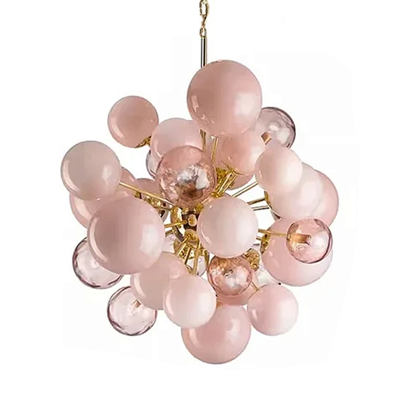 Люстра розовые шары на золотом каркасе Pink Light Bubbles Розовый Люстра розовые шары на золотом каркасе Pink Light Bubbles Розовый в Казани | Loft Concept