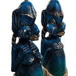 Комплект из 2-х деревянных статуэток Asmat Straw Headdress Statuettes Blue варинант исполнения - 6 | Loft Concept в Казани