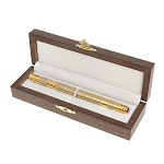 Ручка шариковая металлическая с гравировкой и красным фианитом в деревянной коробке Metal Pens варинант исполнения - 4 | Loft Concept в Казани