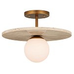 Потолочный светильник из травертина с плафоном из белого матового стекла Marble Glow варинант исполнения - 2 | Loft Concept в Казани