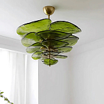 Люстра из оливкового стекла в форме листьев лотоса Glass Pink Sculpture варинант исполнения - 3 | Loft Concept в Казани