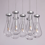 Люстра с 7-ю прозрачными плафонами из стекла в форме капли на круглом потолочном основании цвета хром Lucid Rain  варинант исполнения - 4 | Loft Concept в Казани