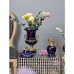 Ваза темно-синего цвета из фарфора с бронзовыми ручками в виде змей Высота 39 см Eden Garden porcelain and bronze варинант исполнения - 3 | Loft Concept в Казани