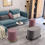 Банкетка круглая пыльно-розовый велюр на 4-х металлических ножках золотого цвета SANJAY варинант исполнения - 6 | Loft Concept в Казани