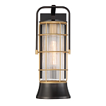 Настенный фонарь цилиндрической формы с рифленым стеклом в золотом каркасе на черном прямоугольном основании Eurofase варинант исполнения - 2 | Loft Concept в Казани