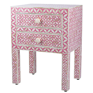Розовая прикроватная тумба BONE INLAY BEDSIDE CABINET