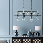 Люстра линейная черная с круглыми прозрачными подвесками  Horizontal Rectangular Chandelier варинант исполнения - 2 | Loft Concept в Казани