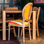 Стул бежевый в разноцветную полоску из натурального бука с изображением птиц и цветов Blooming Birds Colorful Stripes Chair варинант исполнения - 4 | Loft Concept в Казани