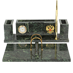 Настольный письменный набор из змеевика с подставкой под календарь и часами Successful Leader варинант исполнения - 1 | Loft Concept в Казани