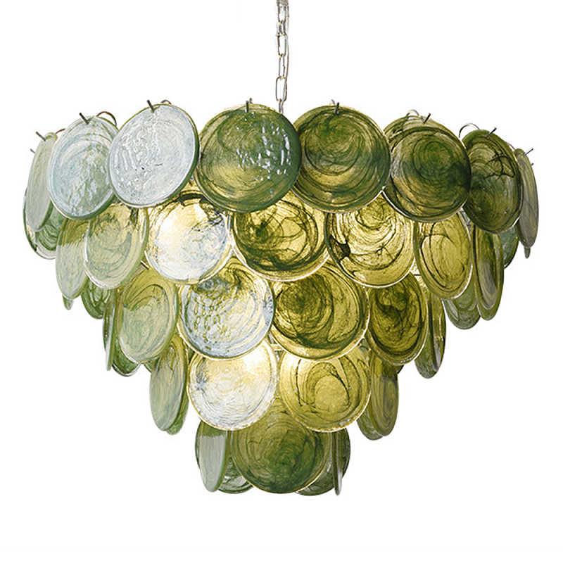Люстра из зеленых стеклянных дисков с перламутровым эффектом Green Glowing Glaze Зеленый Серебряный Люстра из зеленых стеклянных дисков с перламутровым эффектом Green Glowing Glaze Зеленый Серебряный в Казани | Loft Concept