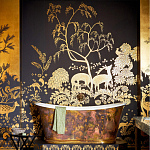 Обои ручная роспись в стиле Арт-деко Rateau Original colourway on Deep Rich Gold gilded paper варинант исполнения - 1 | Loft Concept в Казани