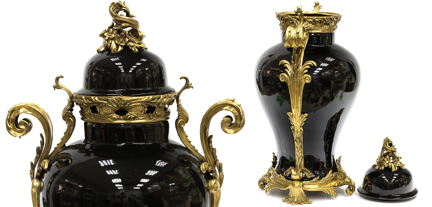 Большая ваза Selenia Black Vase Bronze Patterns Большая ваза Selenia Black Vase Bronze Patterns - Loft-Concept в Казани