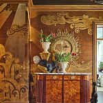 Обои ручная роспись в стиле Арт-деко Deco Dawn Bas Relief on Deep Rich Gold gilded paper варинант исполнения - 2 | Loft Concept в Казани