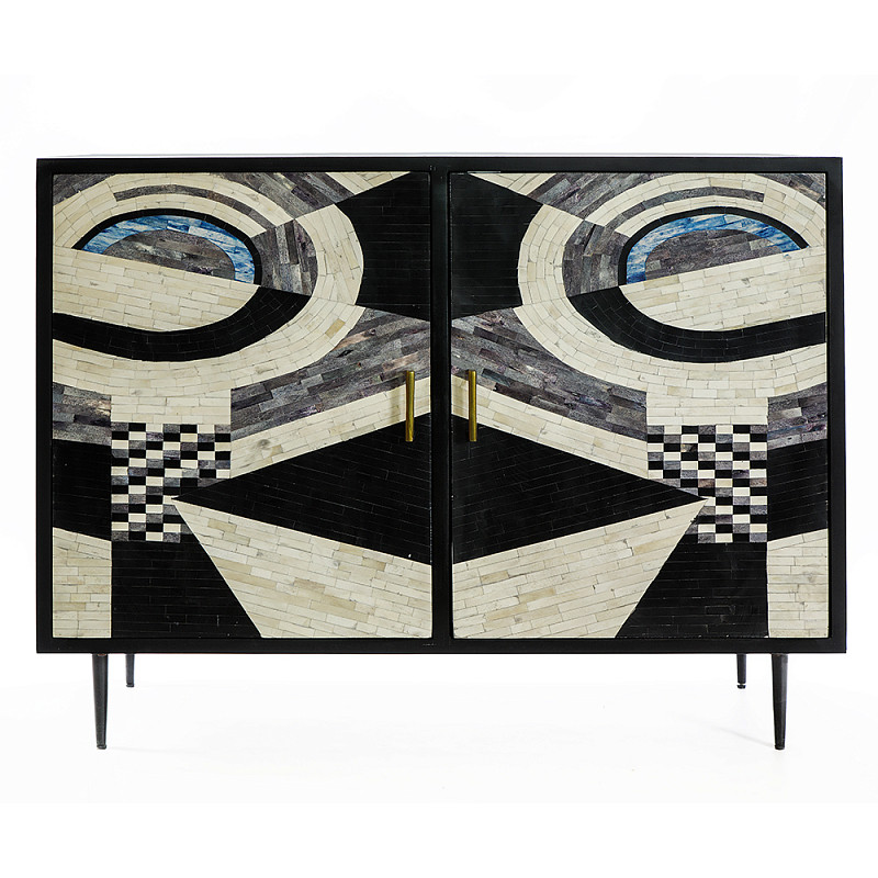 Буфет в гостиную с инкрустацией  Bone Inlay sideboard - 2 doors ivory ( слоновая кость ) Черный Голубой в Казани | Loft Concept 
