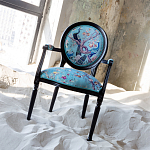 Полукресло из массива бука бирюзовое с изображением птиц и цветов Turquoise Chinoiserie Garden Chair варинант исполнения - 6 | Loft Concept в Казани