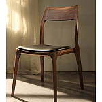 Стул деревянный с мягким сиденьем из черной натуральной кожи Moon Walnut Furniture варинант исполнения - 11 | Loft Concept в Казани