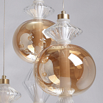 Люстра с плафонами из прозрачного и янтарного стекла в виде шаров и ромбов Gabriel Scott Luna варинант исполнения - 9 | Loft Concept в Казани