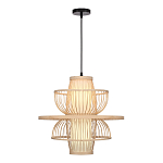 Подвесной светильник фигурный из деревянных прутьев с плафоном из натуральной ткани Light Inside the Cell варинант исполнения - 1 | Loft Concept в Казани