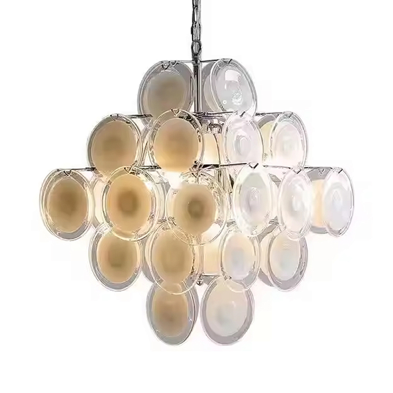 Люстра с каскадом из круглых декоративных элементов White Clear Glass Chandelier Белый Хром Прозрачный Люстра с каскадом из круглых декоративных элементов White Clear Glass Chandelier Белый Хром Прозрачный в Казани | Loft Concept