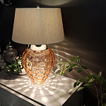 Настольная лампа с фактурным стеклянным основанием красного цвета с хромированной деталью у горловины и белым абажуром из искусственного шёлка Elstead Lighting варинант исполнения - 2 | Loft Concept в Казани