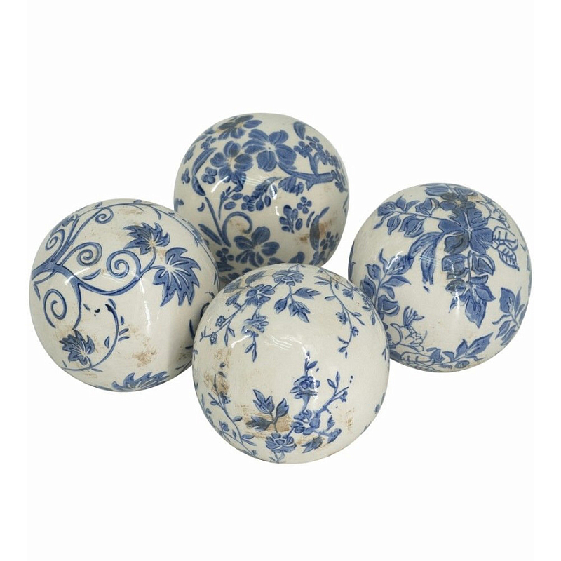 Набор керамических шаров с синей росписью Oriental Blue & White Ornament Vases Белый Синий Набор керамических шаров с синей росписью Oriental Blue & White Ornament Vases Белый Синий в Казани | Loft Concept