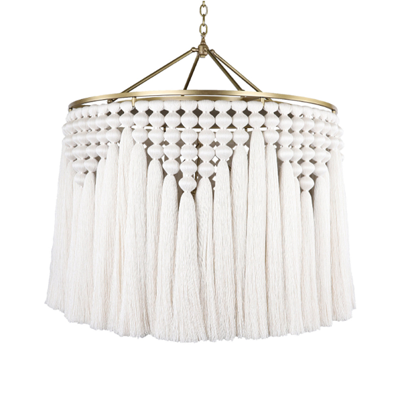 Люстра белая плетеная с кисточками Boho Tassel Chandelier Белый Латунь Люстра белая плетеная с кисточками Boho Tassel Chandelier Белый Латунь в Казани | Loft Concept
