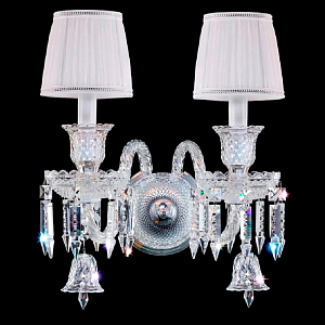 Бра с двумя белыми текстильными абажурами и хрустальными подвесками Lustre Reverie