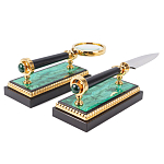 Настольный письменный набор из малахита и долерита с декором в виде герба России Leader Organizer варинант исполнения - 5 | Loft Concept в Казани