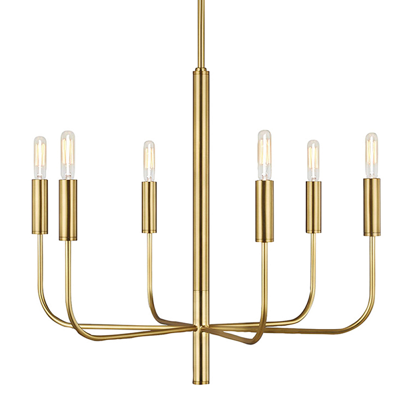 Люстра с 6-ю лампами на тонких изогнутых рожках в современном стиле Feiss Латунь Никель в Казани | Loft Concept 