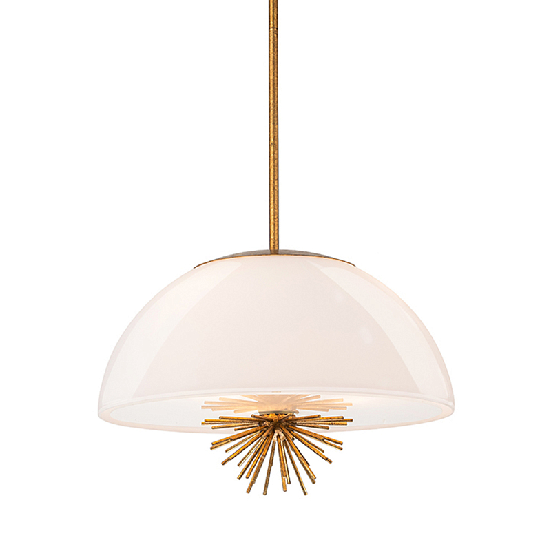 Подвесной светильник золотого цвета с полусферическим опаловым плафоном и декоративным элементом Elstead Lighting Молочный Золотой в Казани | Loft Concept 