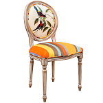 Стул бежевый в разноцветную полоску из натурального бука с изображением птиц и цветов Blooming Red Blue Birds Colorful Stripes Chair варинант исполнения - 2 | Loft Concept в Казани