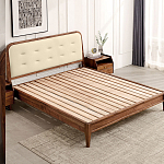 Кровать двуспальная с каркасом из дерева и мягким изголовьем Moon Walnut Bed варинант исполнения - 4 | Loft Concept в Казани