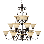 Люстра трехъярусная бронзового цвета с 15-ю кремовыми плафонами в форме чаш Hinkley варинант исполнения - 1 | Loft Concept в Казани