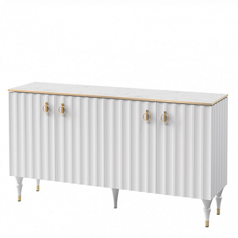 Консоль четырёхдверная с белым рельефным фасадом Expanses of Beauty Белый Золотой Белый Мрамор Bianco в Казани | Loft Concept 