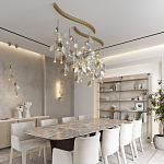 Люстра с золотистыми трубками и прозрачными стеклянными листьями на подвесах Sylva  варинант исполнения - 5 | Loft Concept в Казани