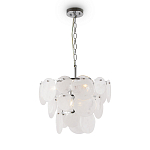 Люстра из белых стеклянных дисков на серебрянном каркасе White Glowing Reflectors варинант исполнения - 3 | Loft Concept в Казани