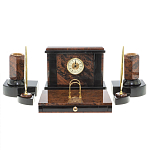 Настольный письменный набор с часами из природного камня обсидиана Royal Stone варинант исполнения - 1 | Loft Concept в Казани