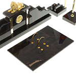 Настольный письменный набор из чёрного обсидиана с декором в виде льва Golden Lion варинант исполнения - 3 | Loft Concept в Казани